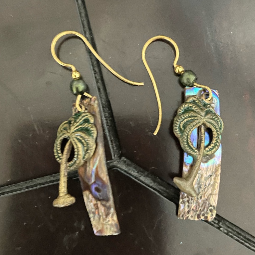 Abalone and palm tree earrings